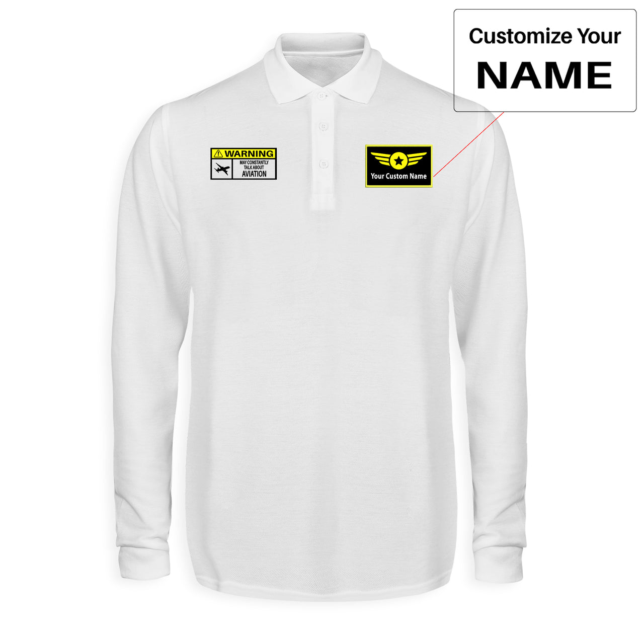 Warning May Constantly Talk About Aviation Designed Long Sleeve Polo T-Shirts