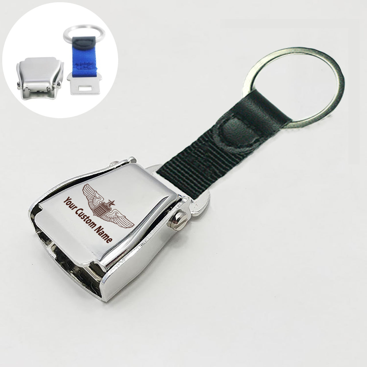 Custom Name (US Air Force & Star) Designed Airplane Seat Belt Key Chains
