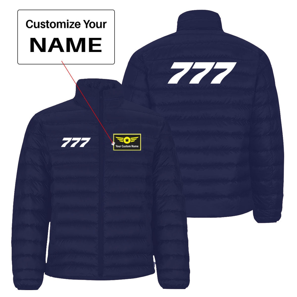 777 Flat Text Designed Padded Jackets