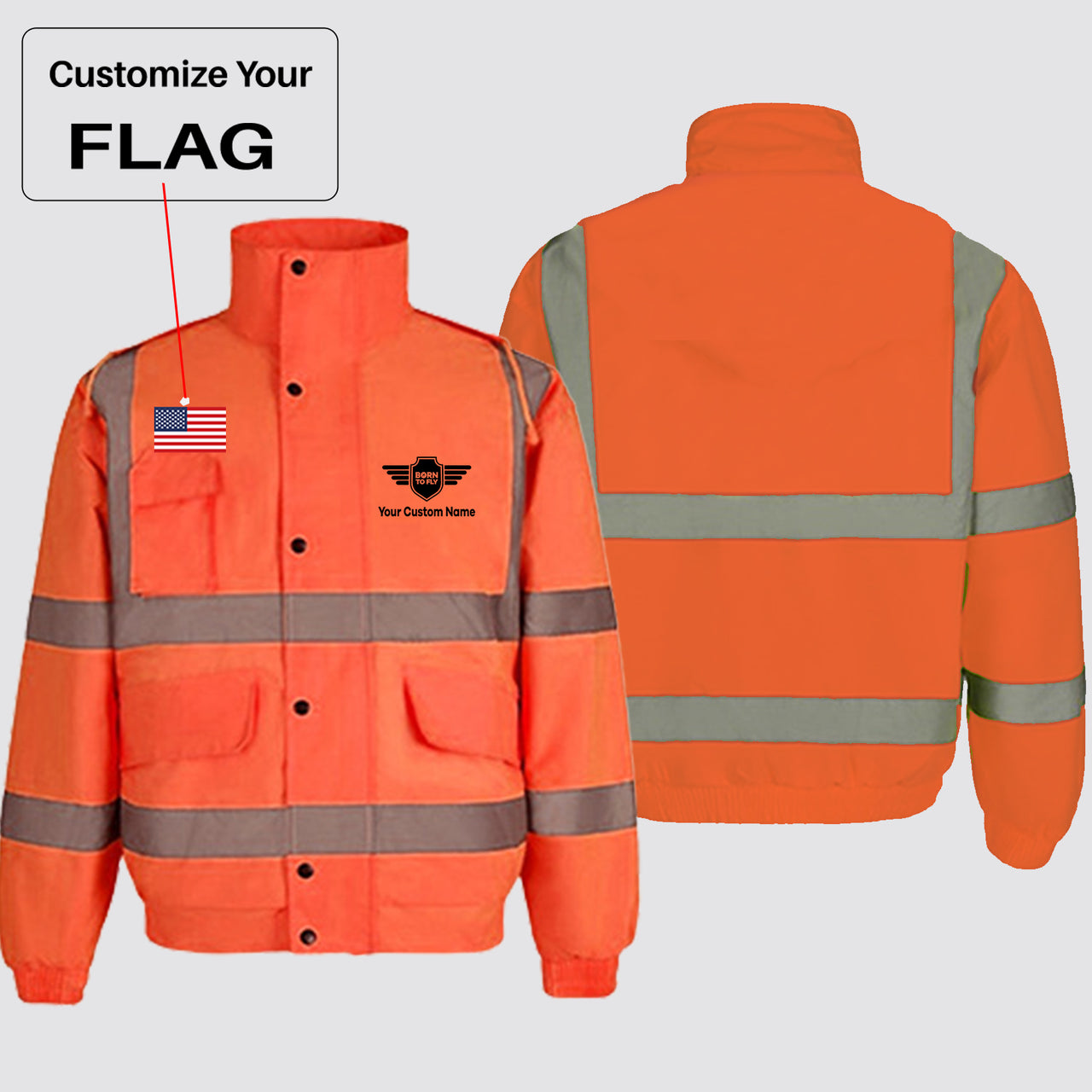 Custom Flag & Name with (Badge 5) Designed Reflective Winter Jackets
