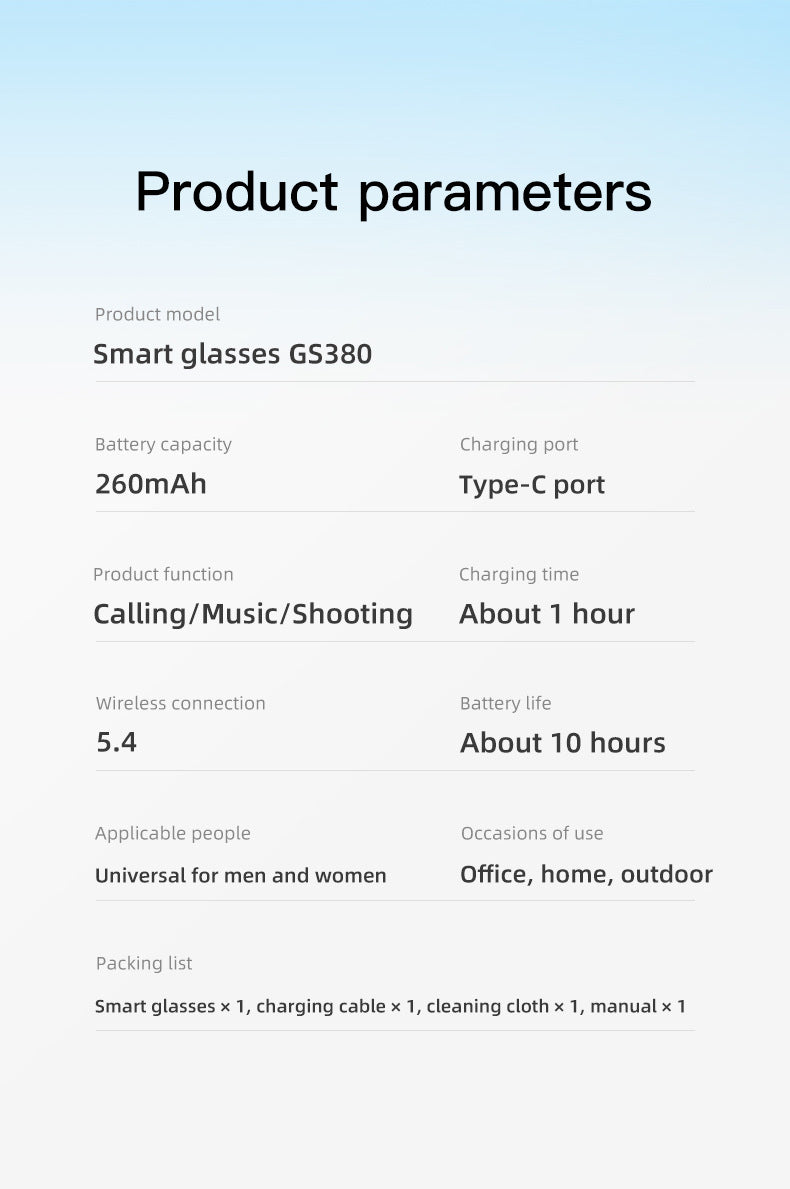 GS380 Smart Wearable Glasses: AI Camera, Translation & Navigation - All in One
