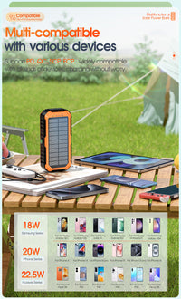 Thumbnail for 20000mAh Solar Power Bank: 4 Built-in Cables, Hand Crank, 6 Outputs/4 Inputs