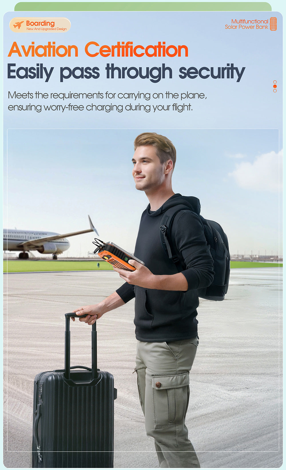 20000mAh Solar Power Bank: 4 Built-in Cables, Hand Crank, 6 Outputs/4 Inputs