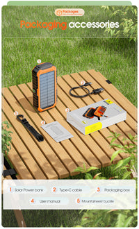 Thumbnail for 20000mAh Solar Power Bank: 4 Built-in Cables, Hand Crank, 6 Outputs/4 Inputs