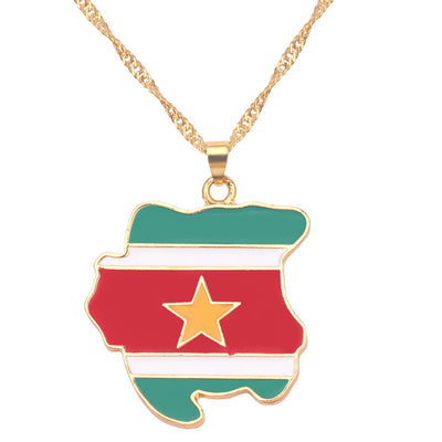 Suriname Map Flag Necklace