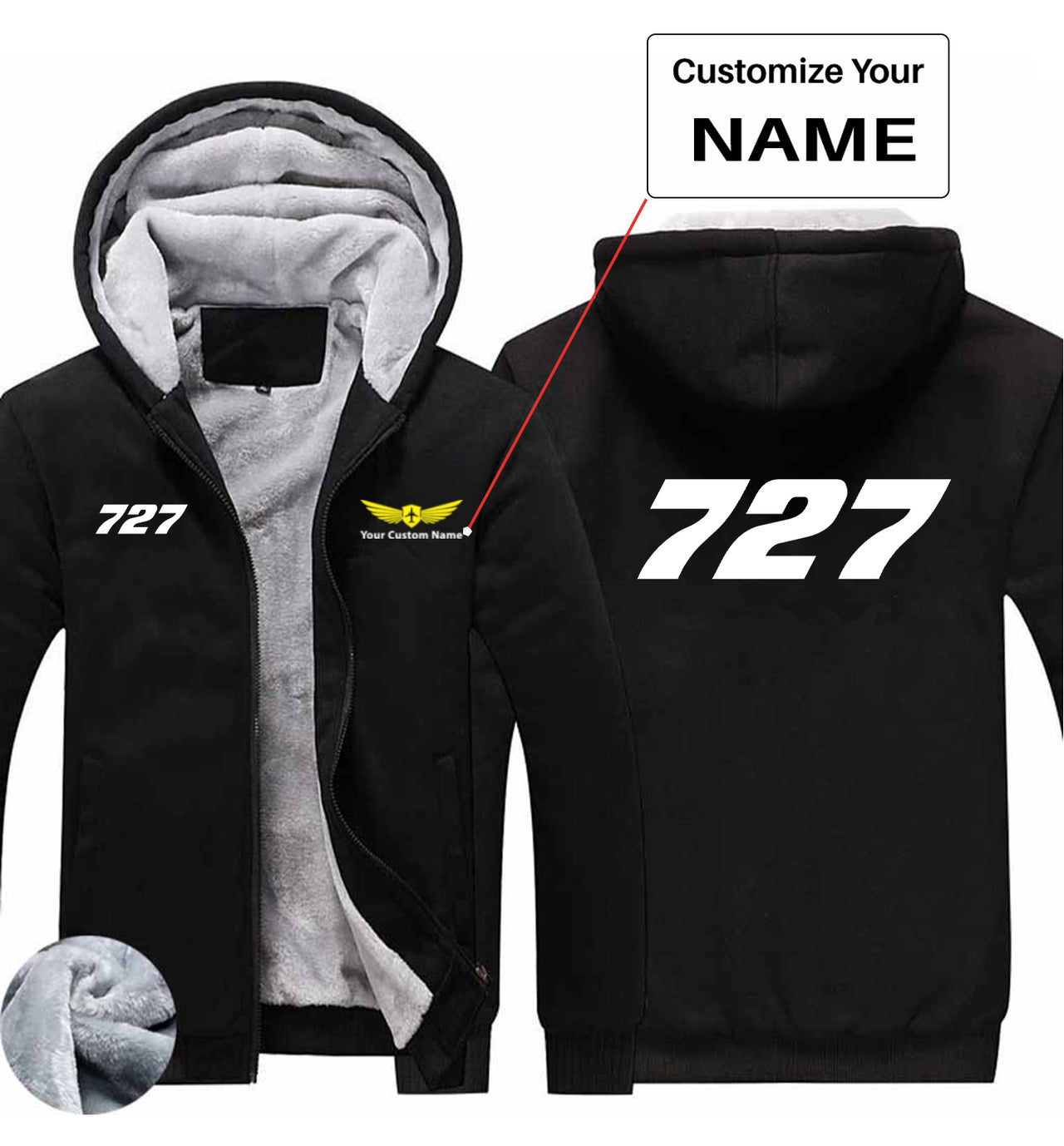 727 Flat Text Designed Zipped Sweatshirts