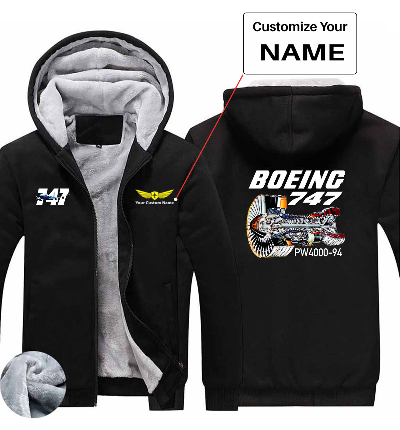 Boeing 747 & PW4000-94 Engine Designed Zipped Sweatshirts