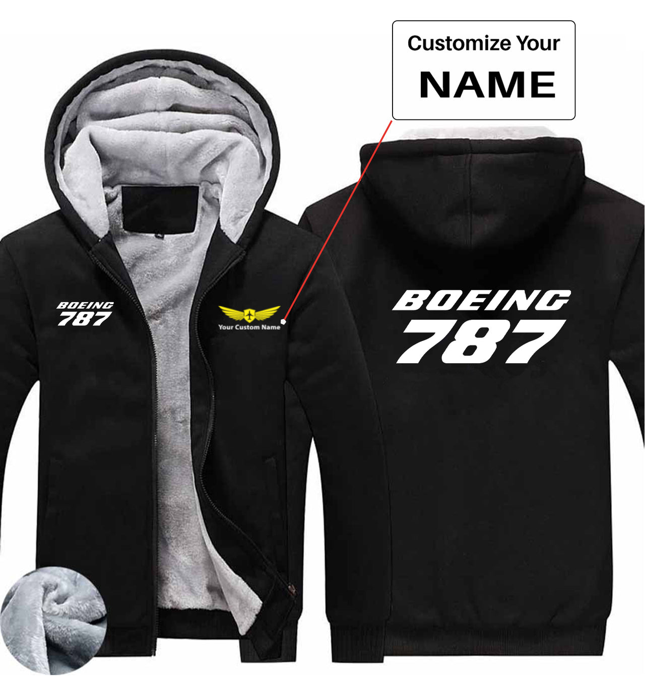 Boeing 787 & Text Designed Zipped Sweatshirts