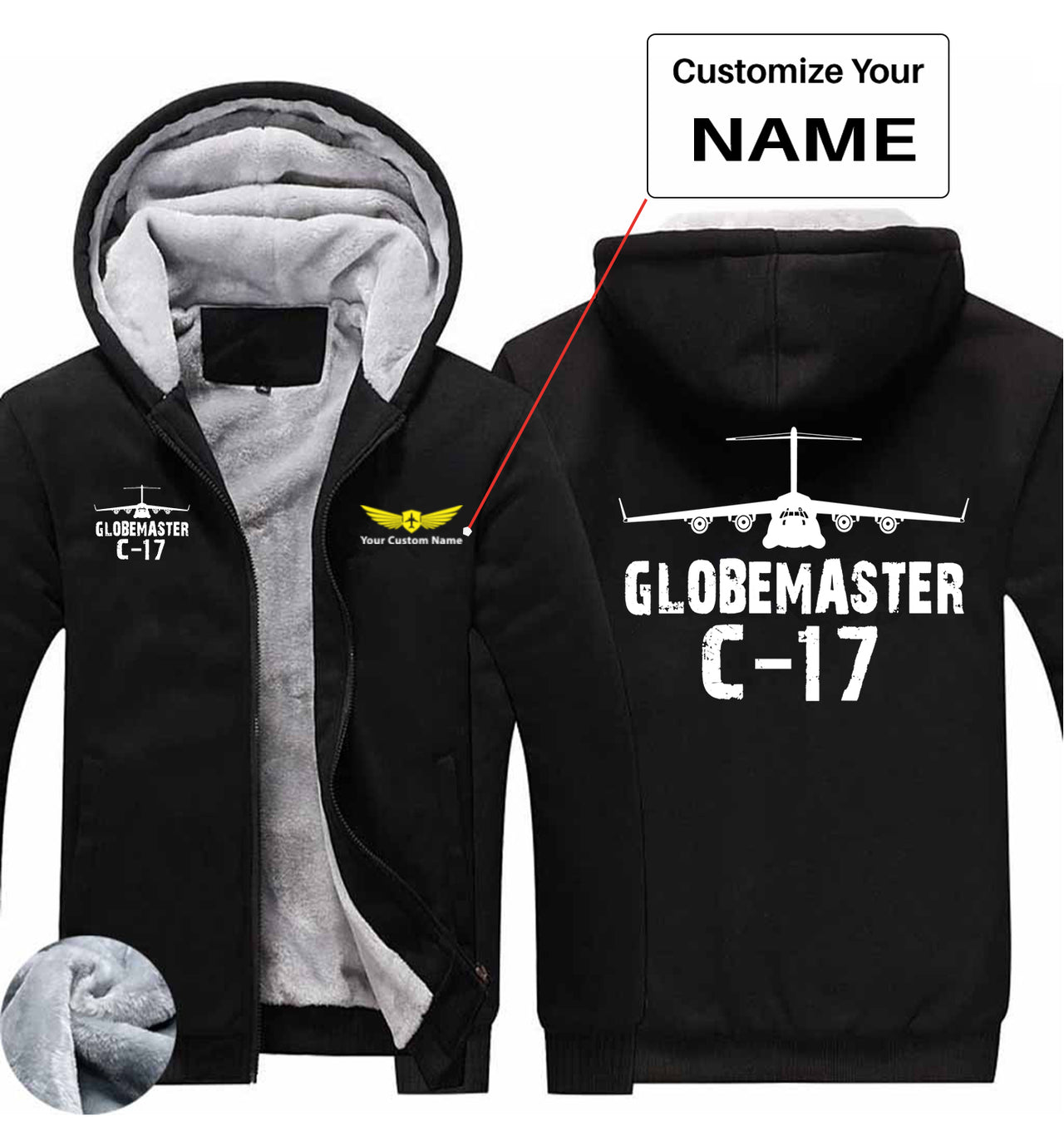 GlobeMaster C-17 & Plane Designed Zipped Sweatshirts