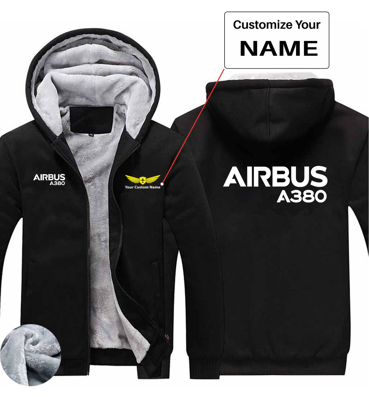 Airbus A380 & Text Designed Zipped Sweatshirts