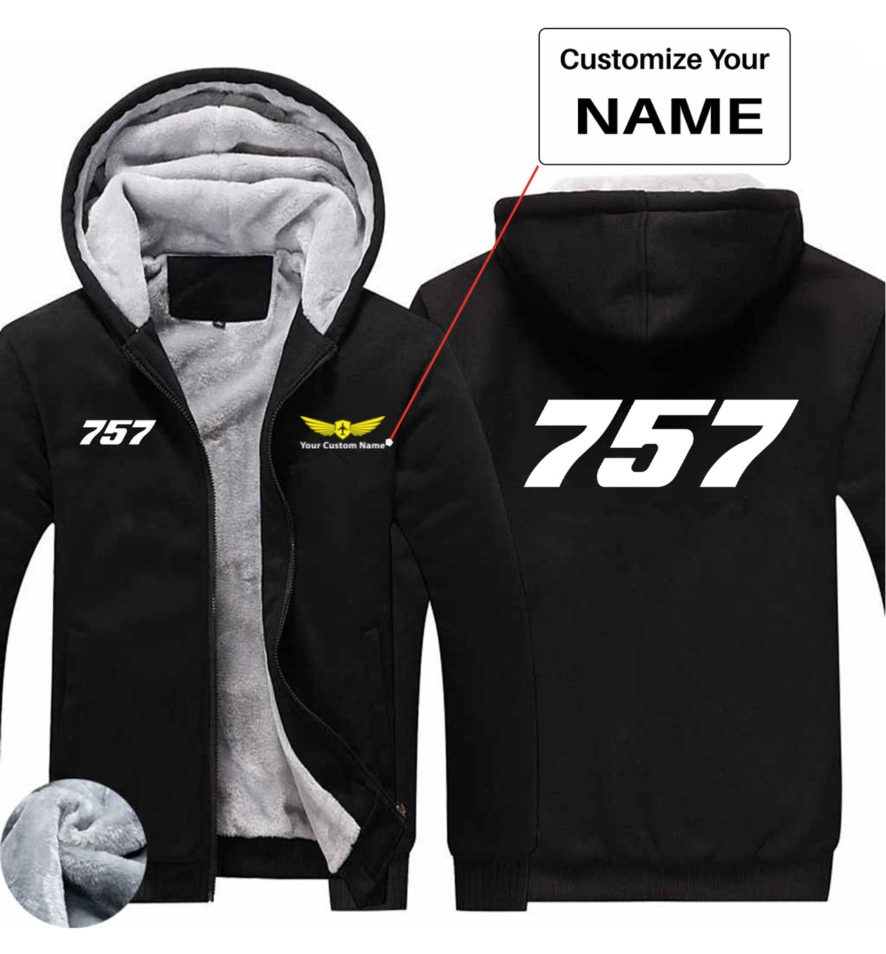 757 Flat Text Designed Zipped Sweatshirts