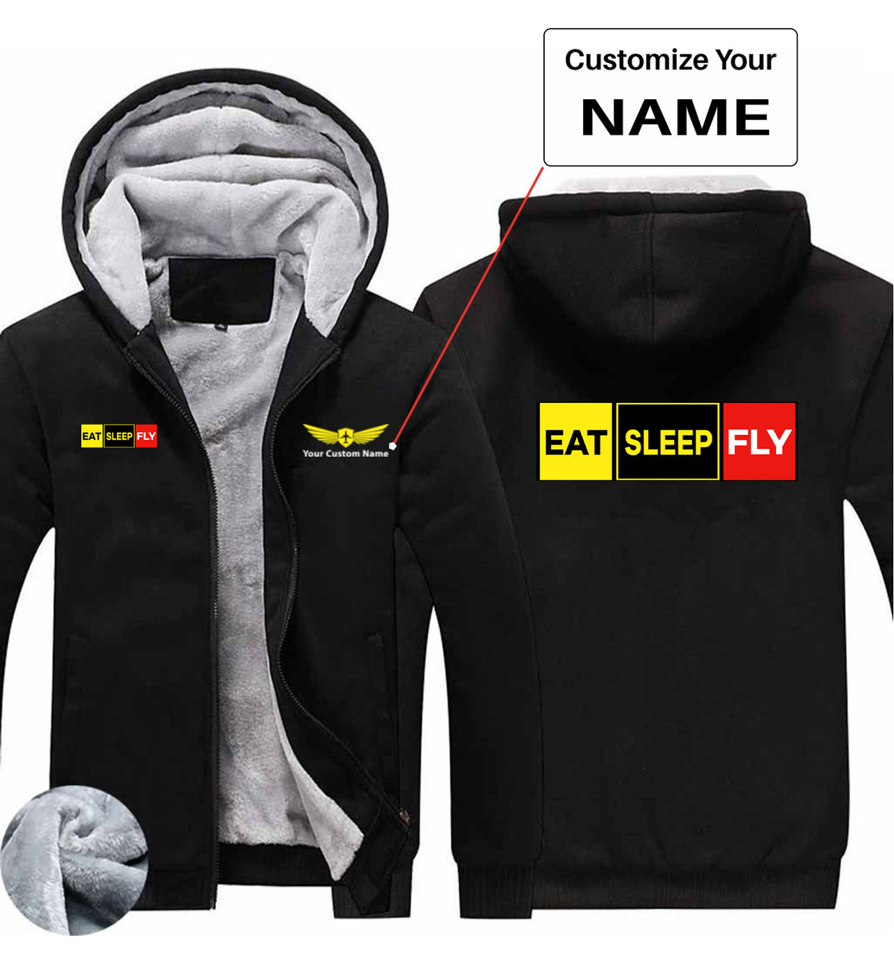 Eat Sleep Fly (Colourful) Designed Zipped Sweatshirts