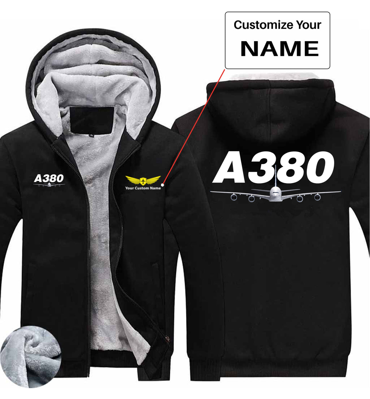 Super Airbus A380 Designed Zipped Sweatshirts