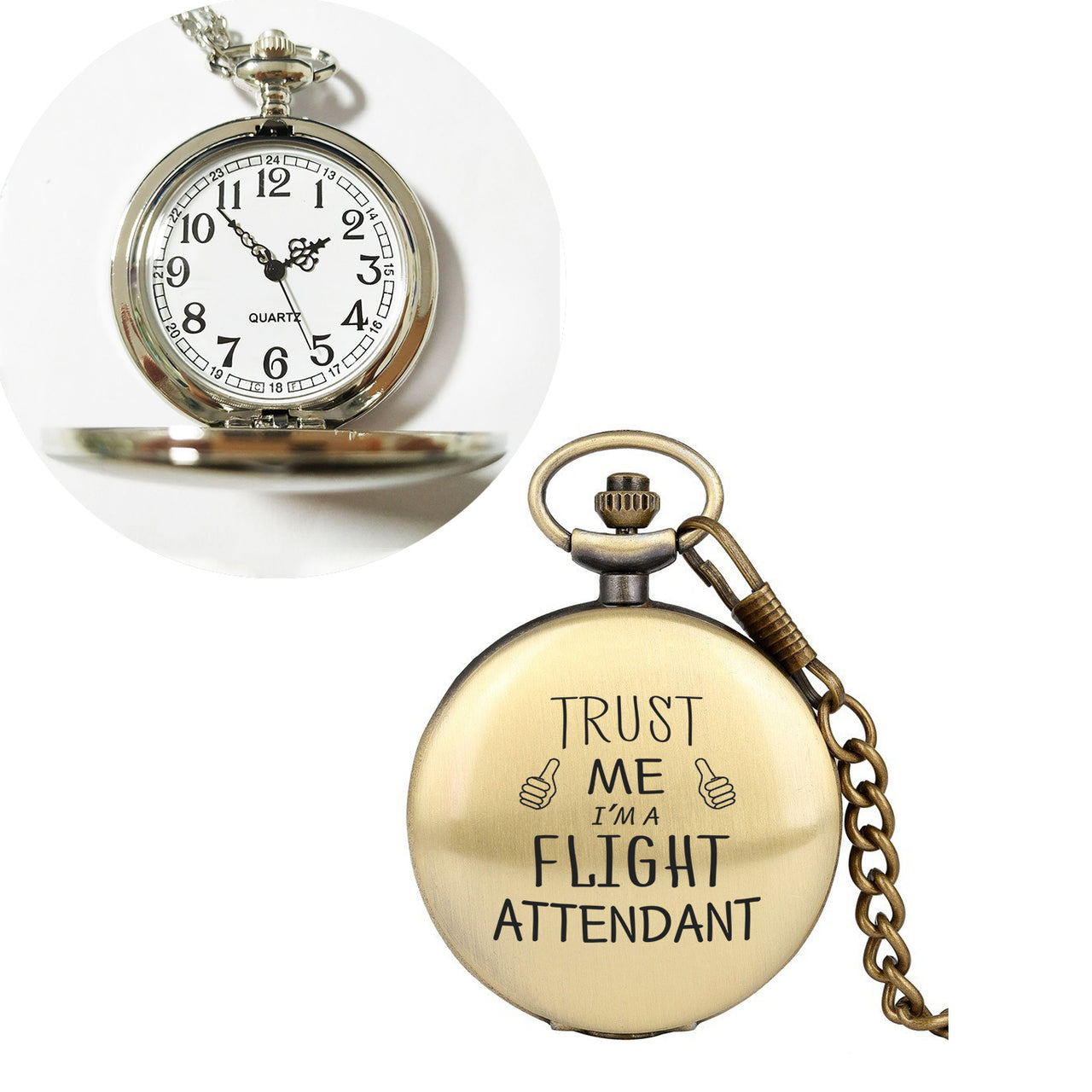 Trust Me I'm a Flight Attendant Designed Pocket Watches