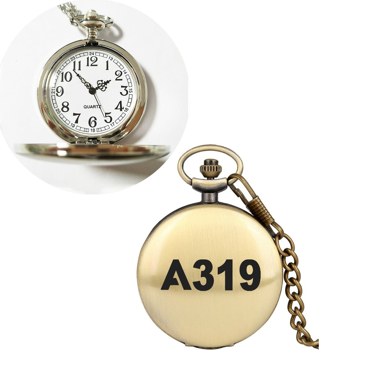 A319 Flat Text Designed Pocket Watches