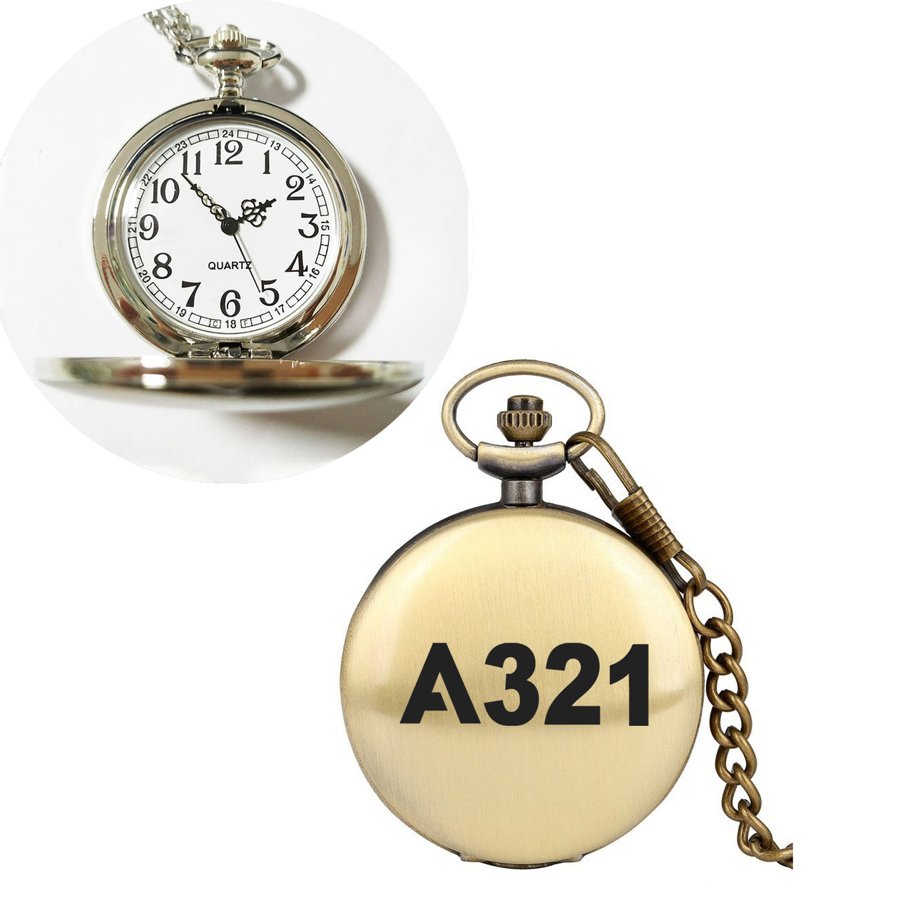 A321 Flat Text Designed Pocket Watches