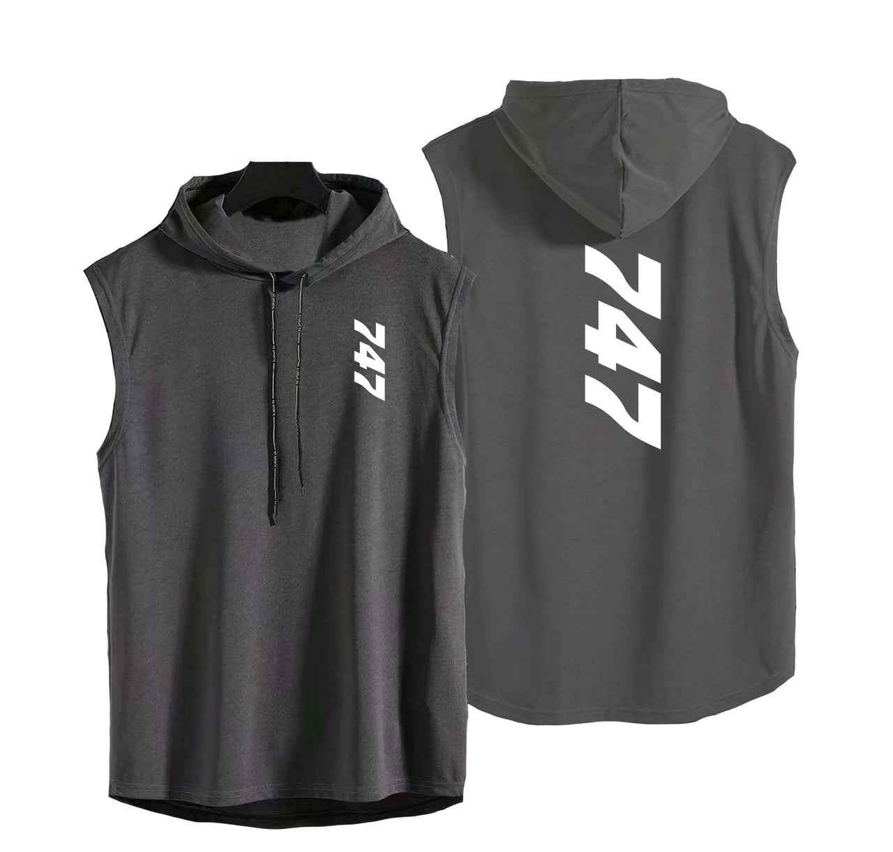 Boeing 747 Text Designed Hooded Tank Tops