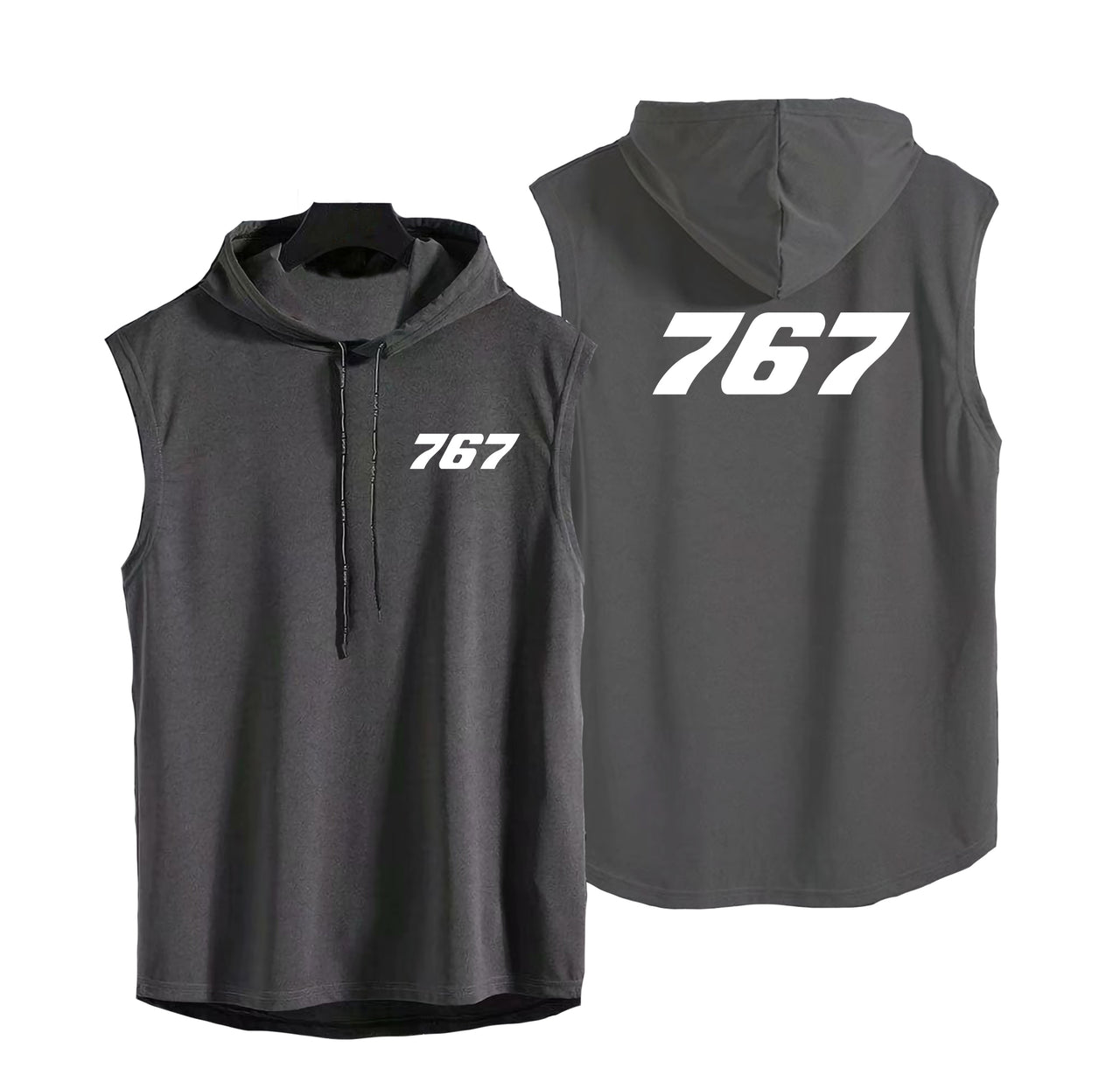 767 Flat Text Designed Hooded Tank Tops