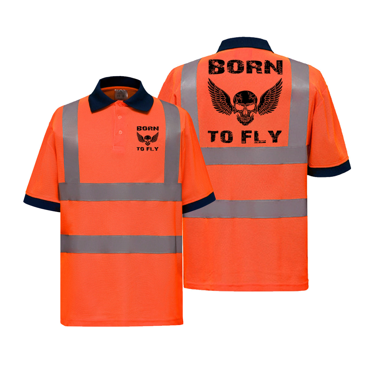 Born To Fly SKELETON Designed Reflective Polo T-Shirts