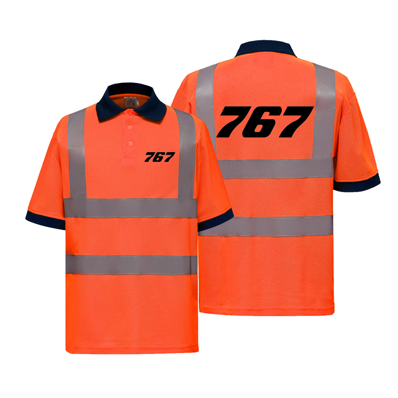 767 Flat Text Designed Reflective Polo T-Shirts