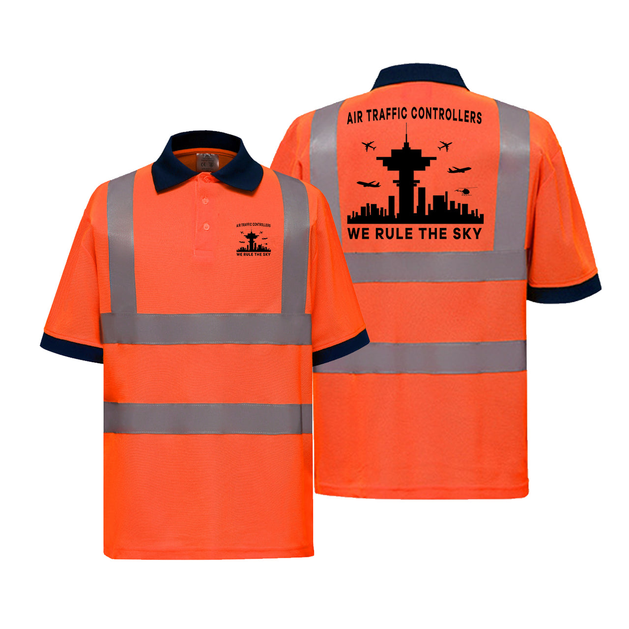 Air Traffic Controllers - We Rule The Sky Designed Reflective Polo T-Shirts