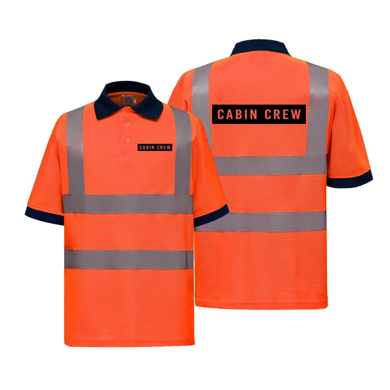 Cabin Crew Text Designed Reflective Polo T-Shirts