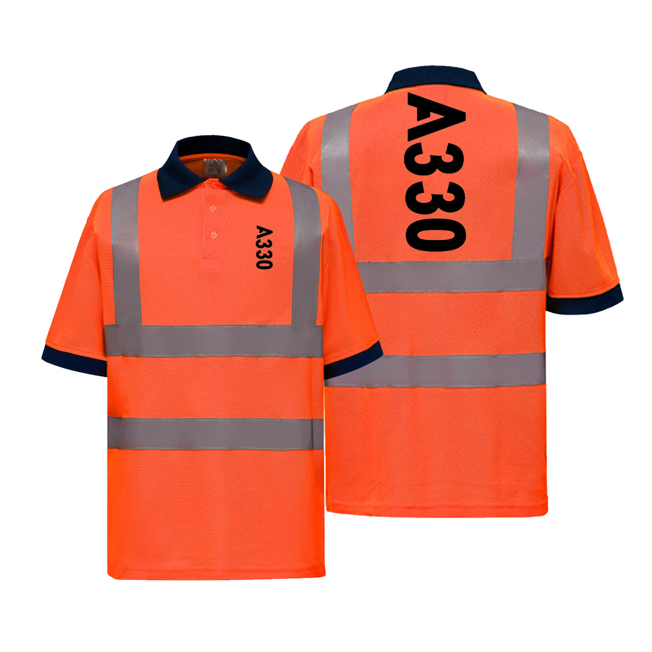 A330 Text Designed Reflective Polo T-Shirts