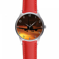 Thumbnail for Beautiful Aircraft Landing at Sunset Designed Fashion Leather Strap Watches