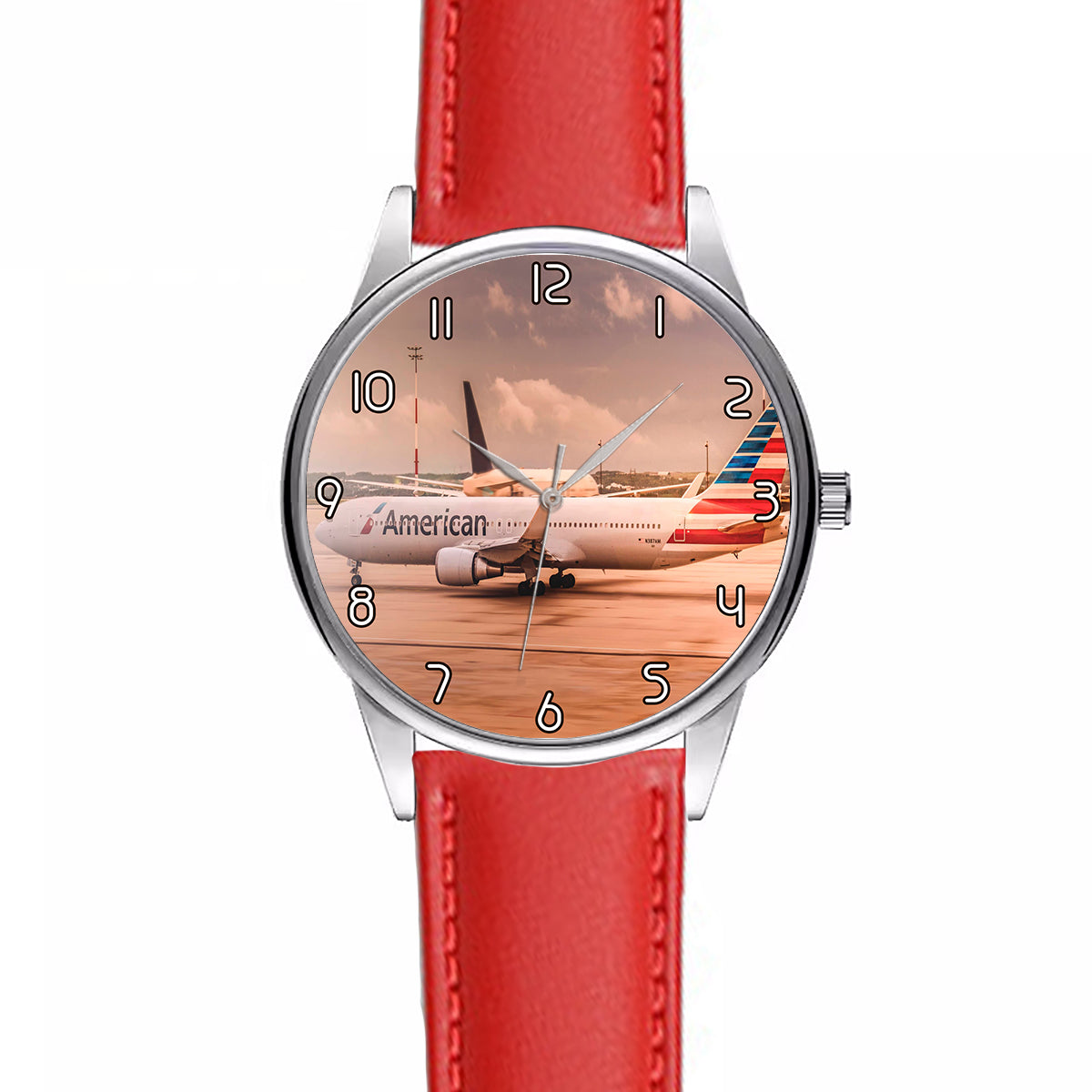 American Airlines Boeing 767 Designed Fashion Leather Strap Watches