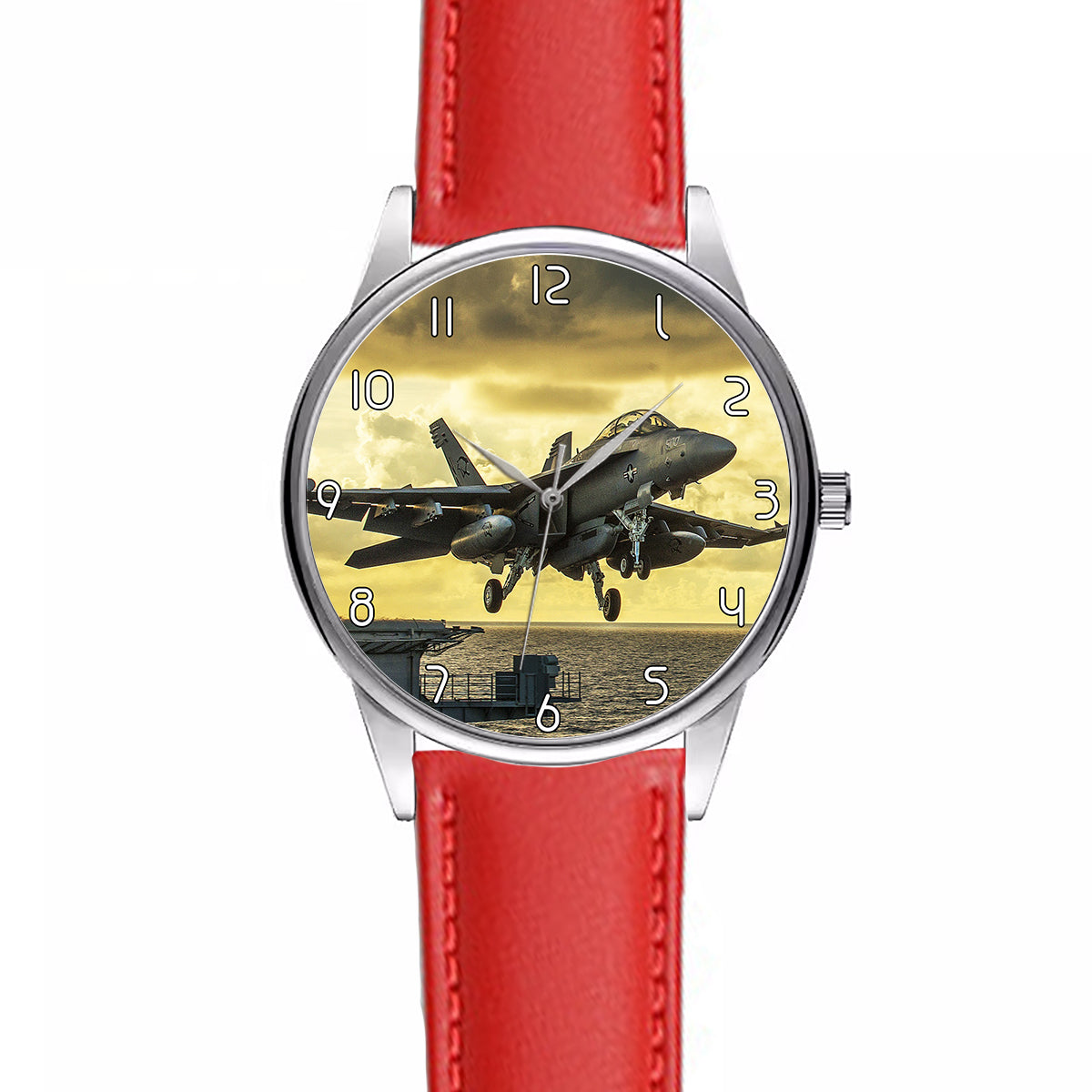 Departing Jet Aircraft Designed Fashion Leather Strap Watches