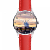 Thumbnail for Face to Face with Boeing 737-800 During Sunset Designed Fashion Leather Strap Watches