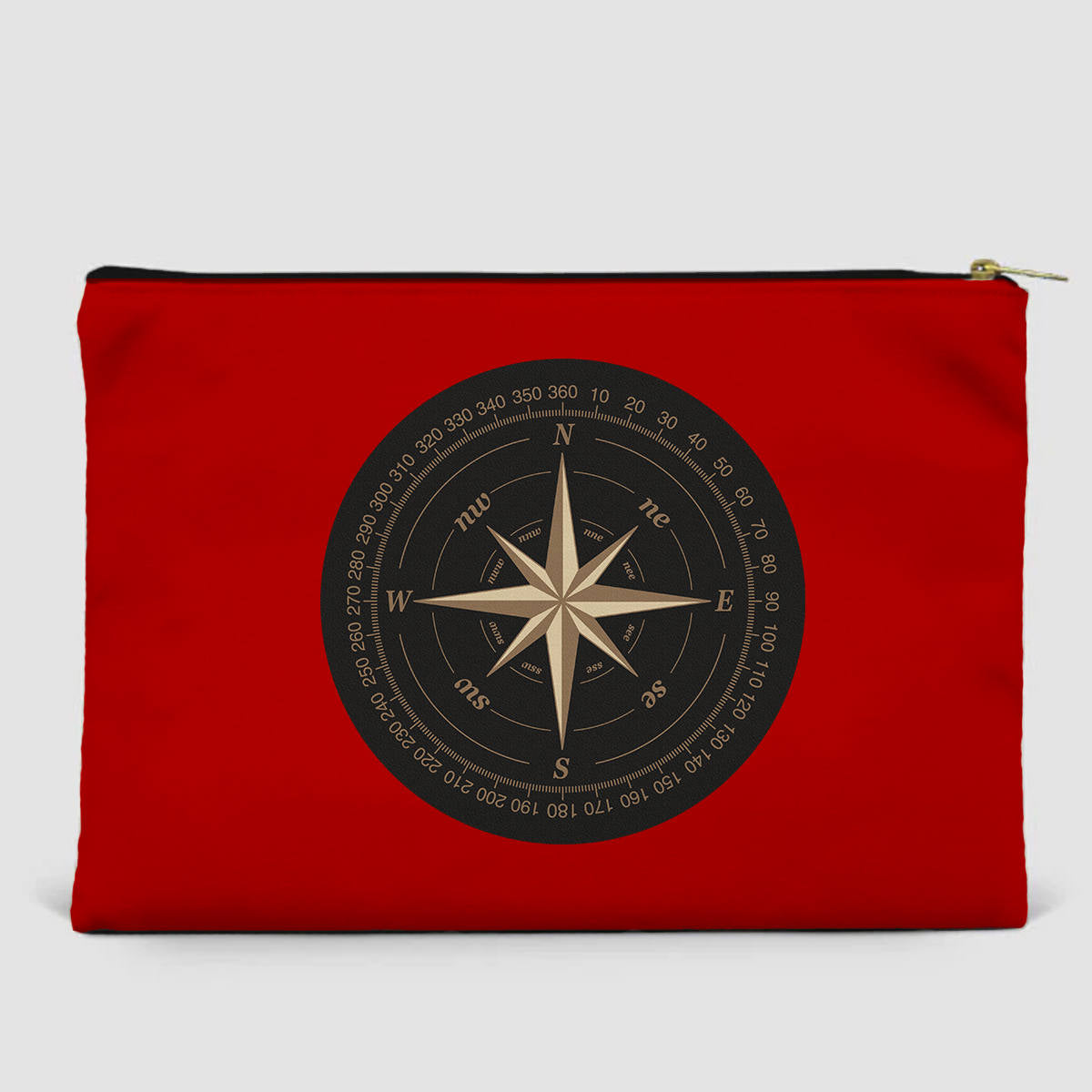 Black Vintage Style Compass Designed Zipper Pouch