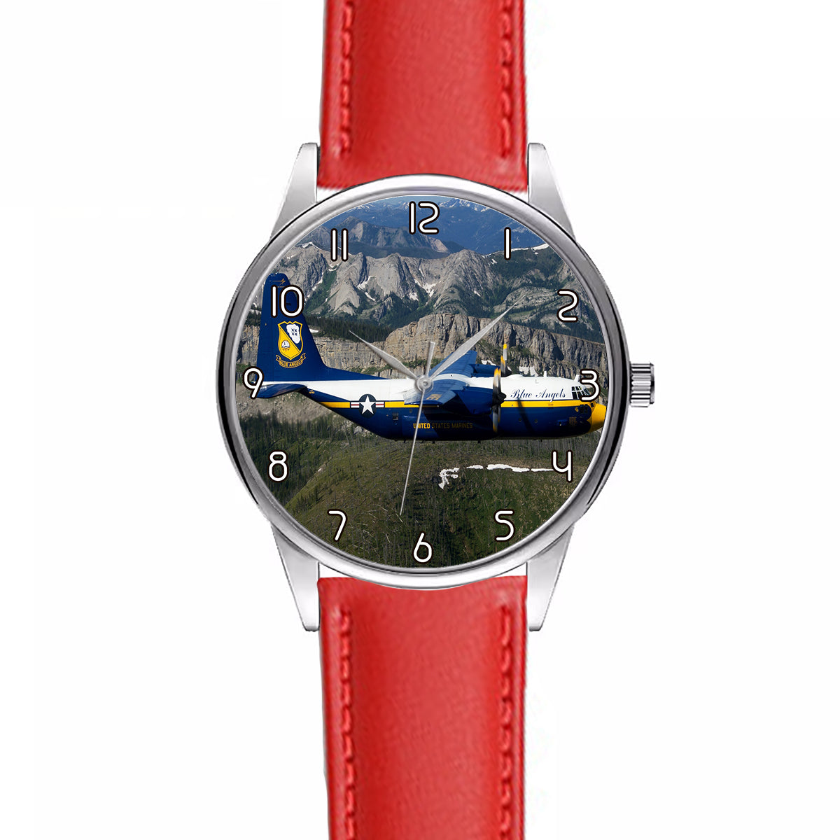 Amazing View with Blue Angels Aircraft Designed Fashion Leather Strap Watches