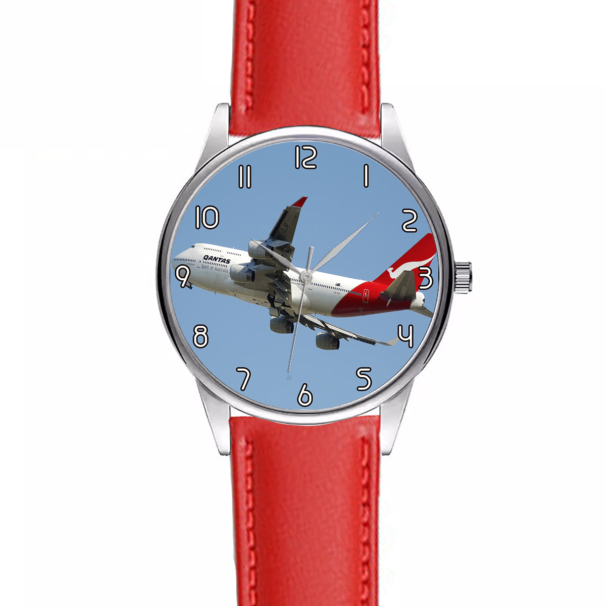 Departing Qantas Boeing 747 Designed Fashion Leather Strap Watches
