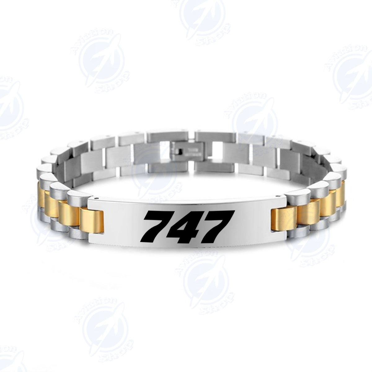 747 Flat Text Designed Stainless Steel Chain Bracelets