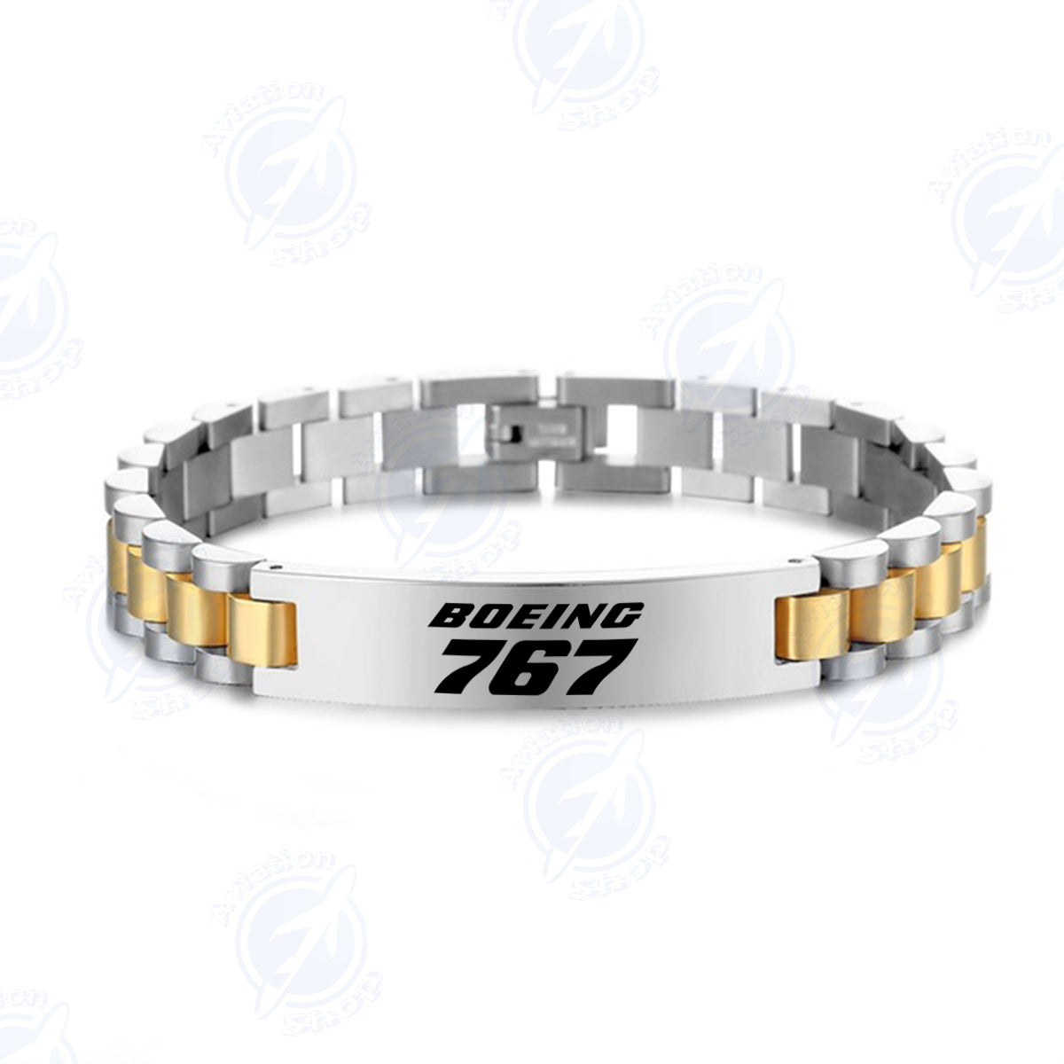 Boeing 767 & Text Designed Stainless Steel Chain Bracelets
