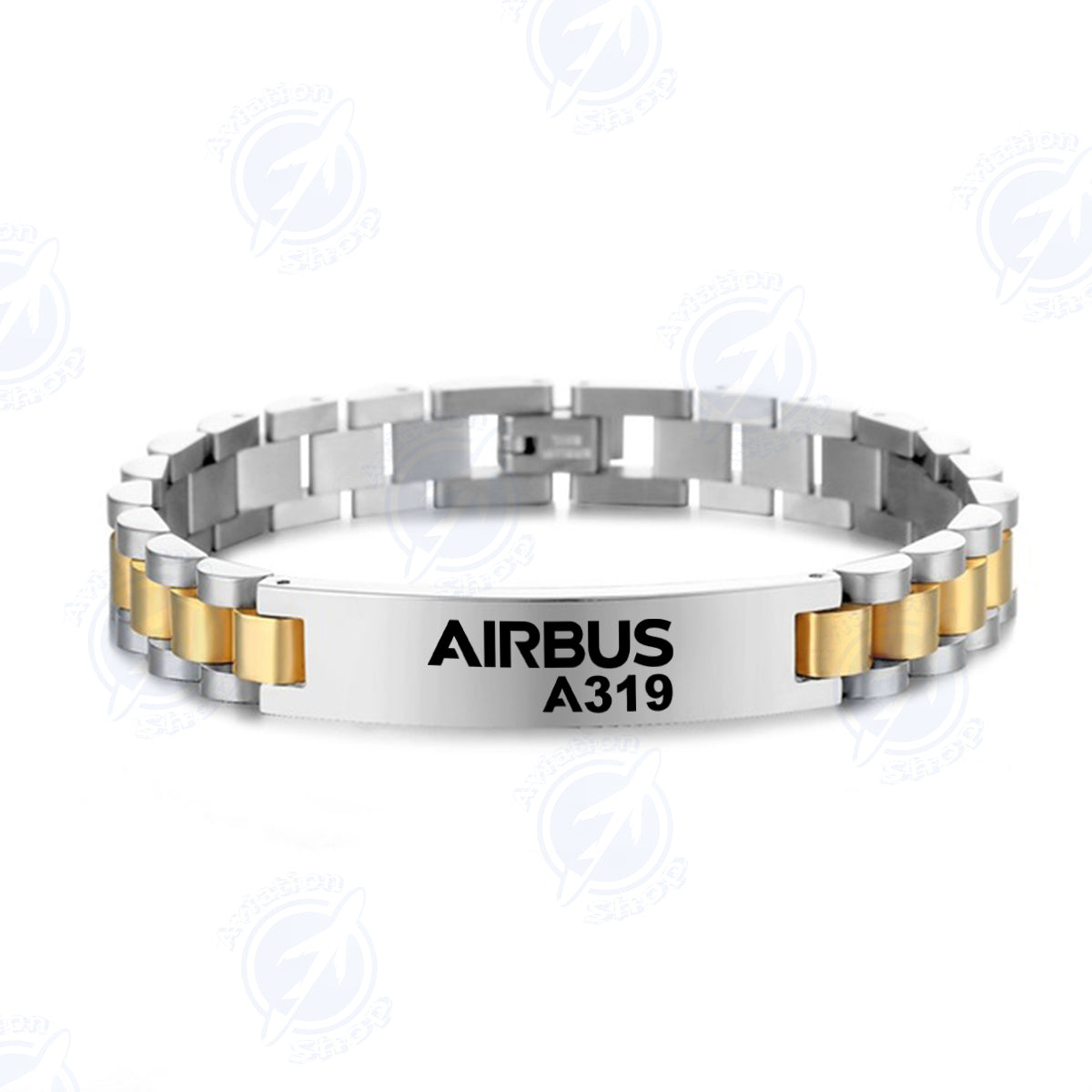 Airbus A319 & Text Designed Stainless Steel Chain Bracelets