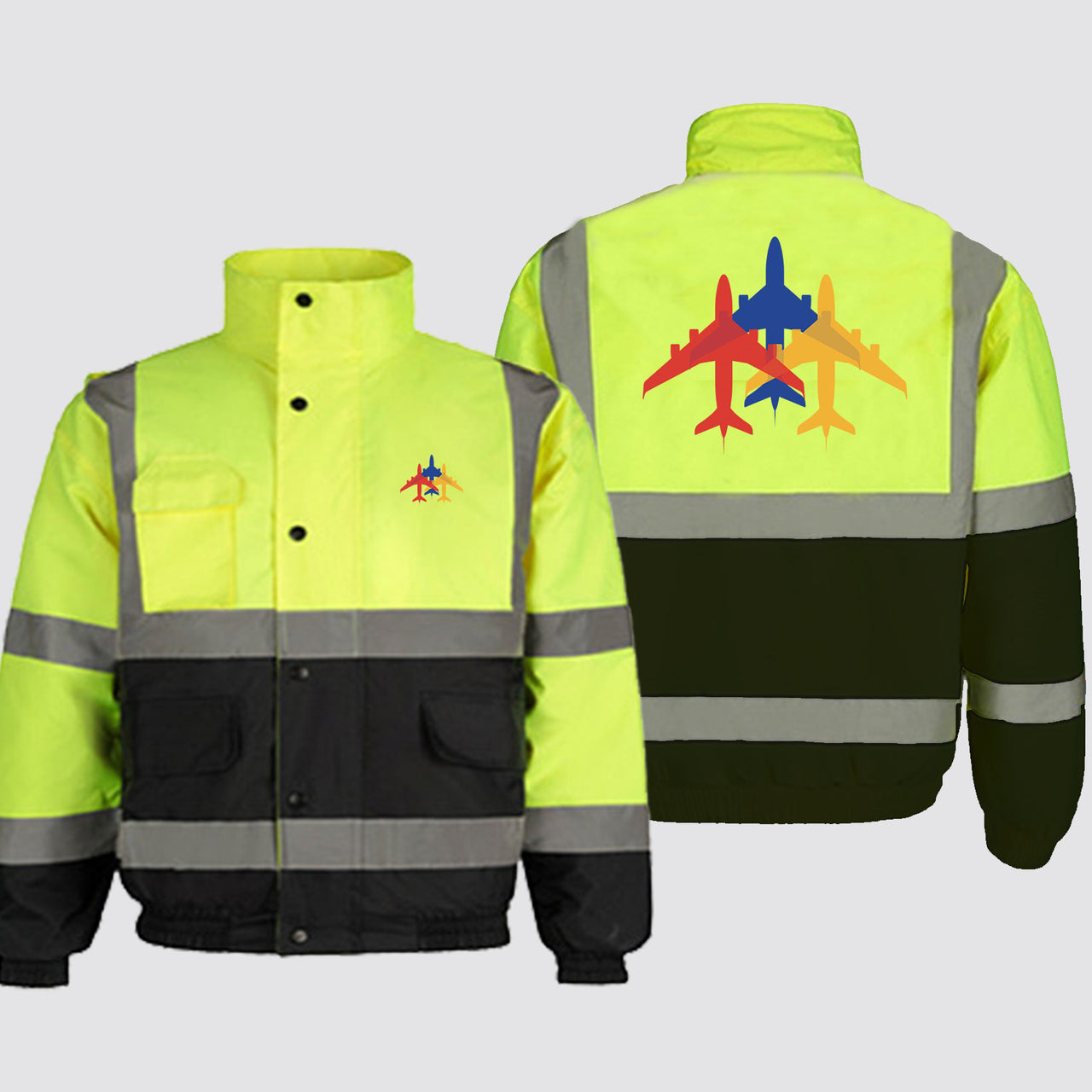 Colourful 3 Airplanes Designed Reflective Winter Jackets