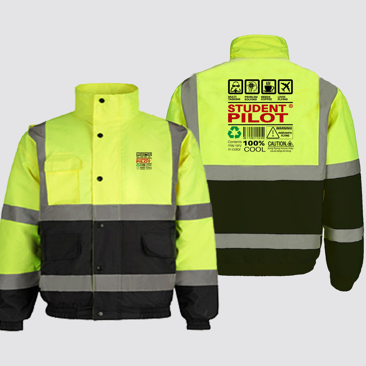 Student Pilot Label Designed Reflective Winter Jackets