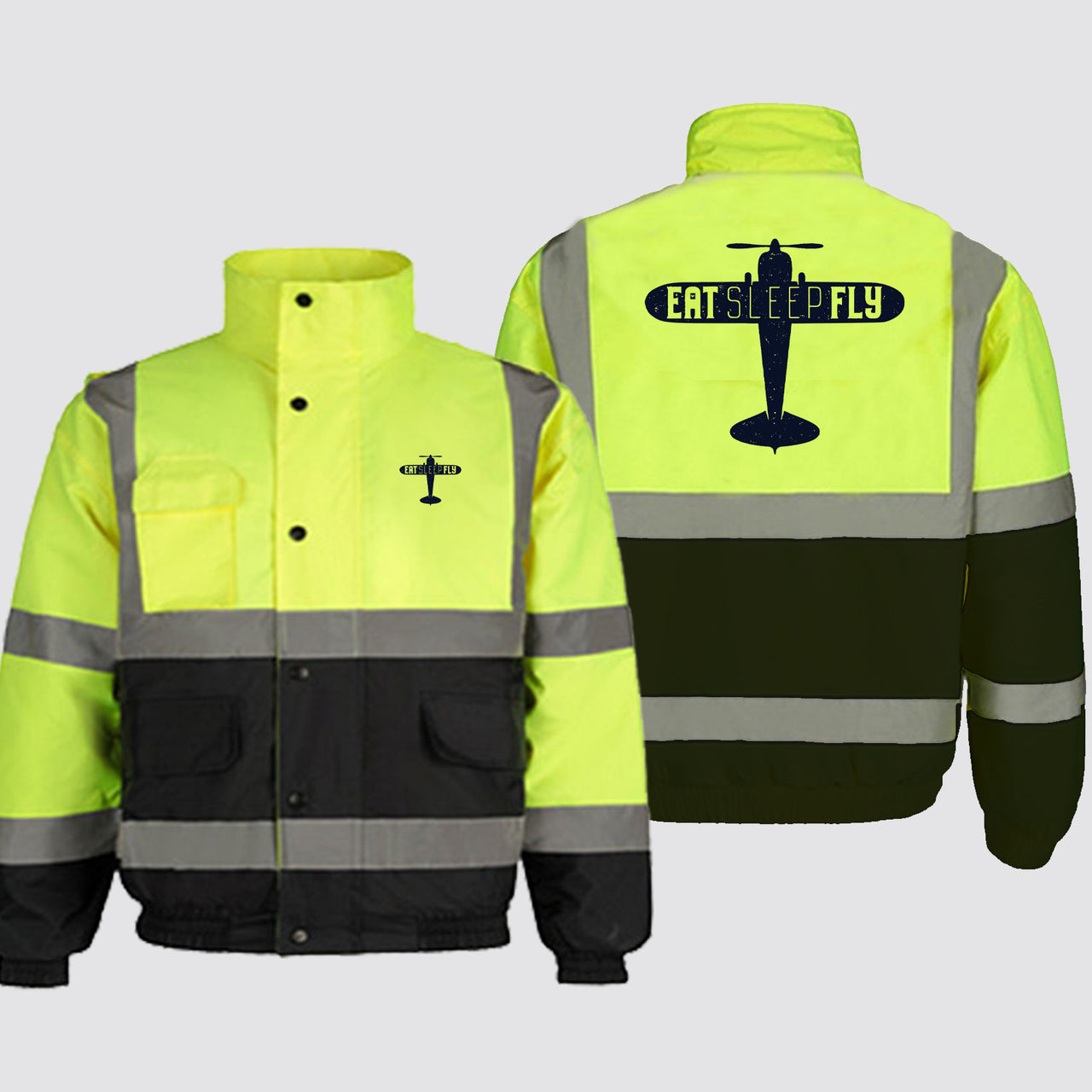 Eat Sleep Fly & Propeller Designed Reflective Winter Jackets