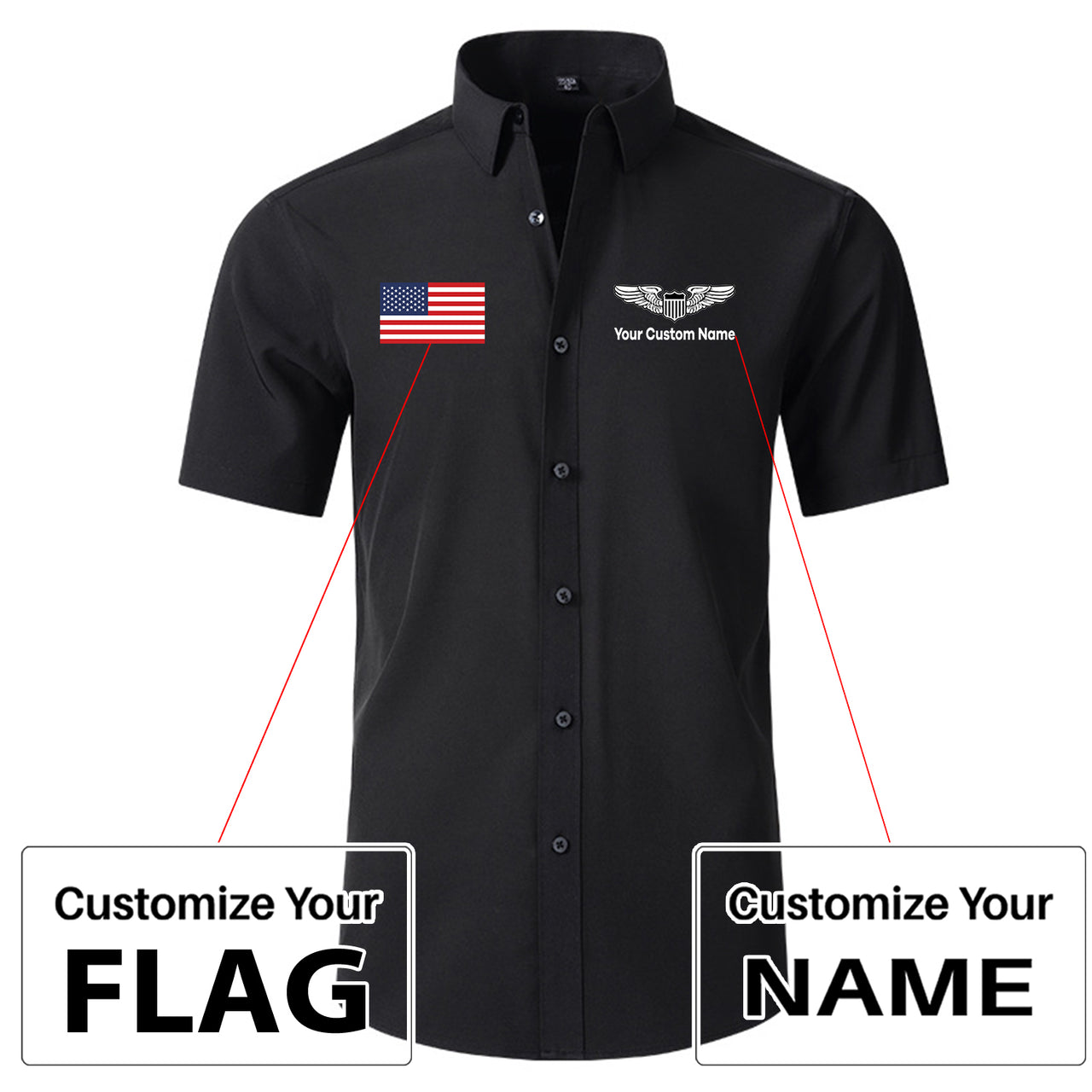 Custom Flag & Custom Name (Military Badge) Design Super Quality Short Sleeve Shirts