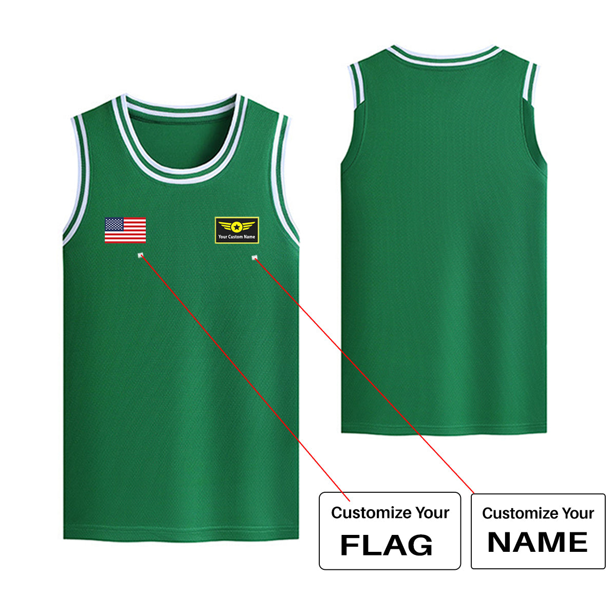 Custom Flag & Name with Special Badge Designed Basketball Style Sports Tank Tops