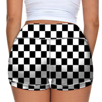 Thumbnail for Black & White Boxes Designed Women Yoga Shorts Pants