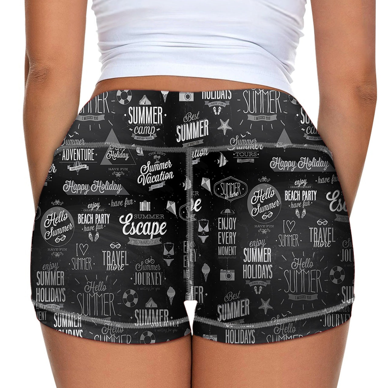 Black & White Super Travel Icons Designed Women Yoga Shorts Pants
