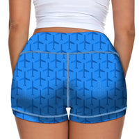 Thumbnail for Blue Seamless Airplanes Designed Women Yoga Shorts Pants