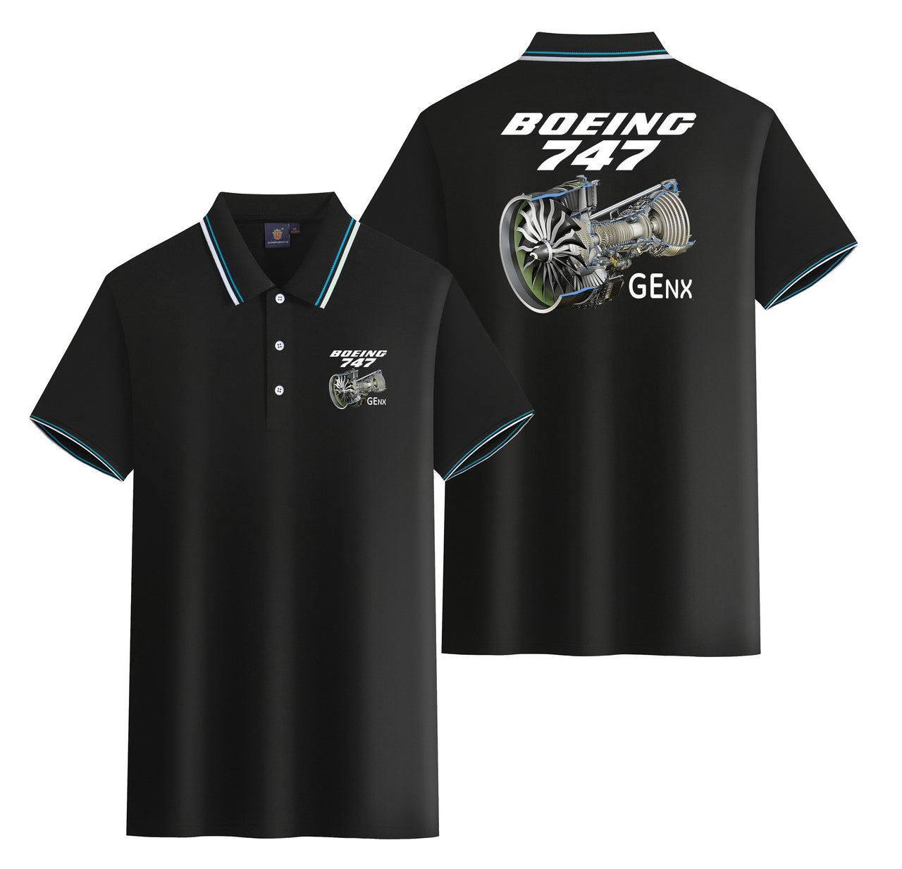 Boeing 747 & GENX Engine Designed Stylish Polo T-Shirts (Double-Side)