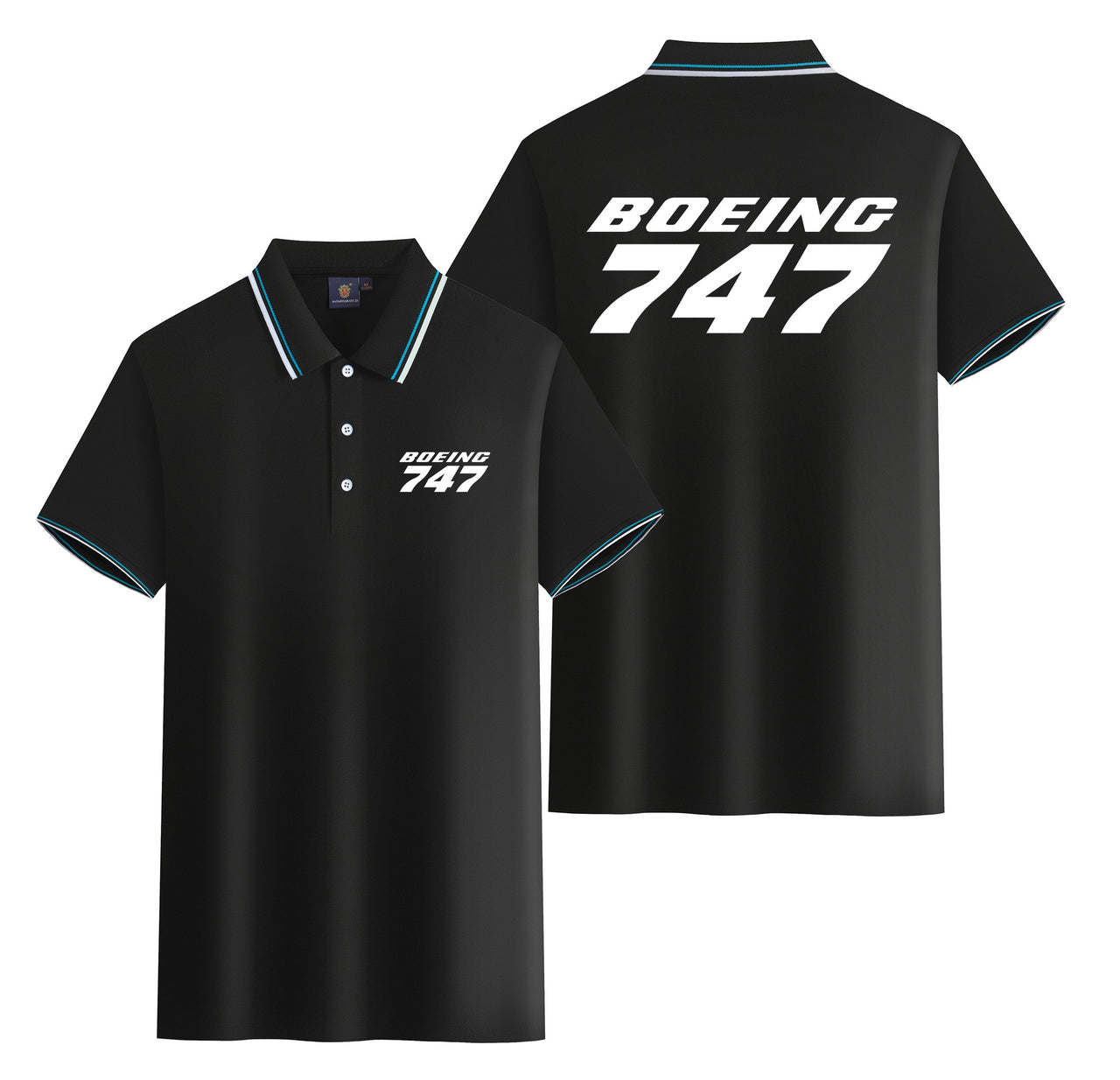 Boeing 747 & Text Designed Stylish Polo T-Shirts (Double-Side)