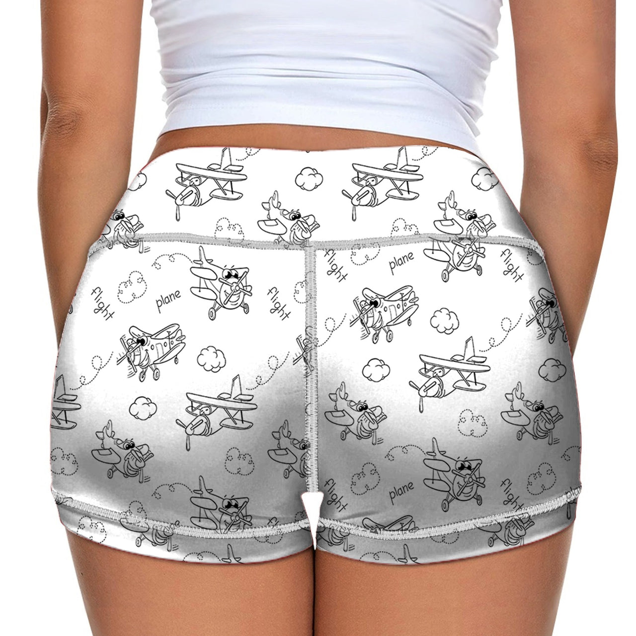 Cartoon Planes Designed Women Yoga Shorts Pants