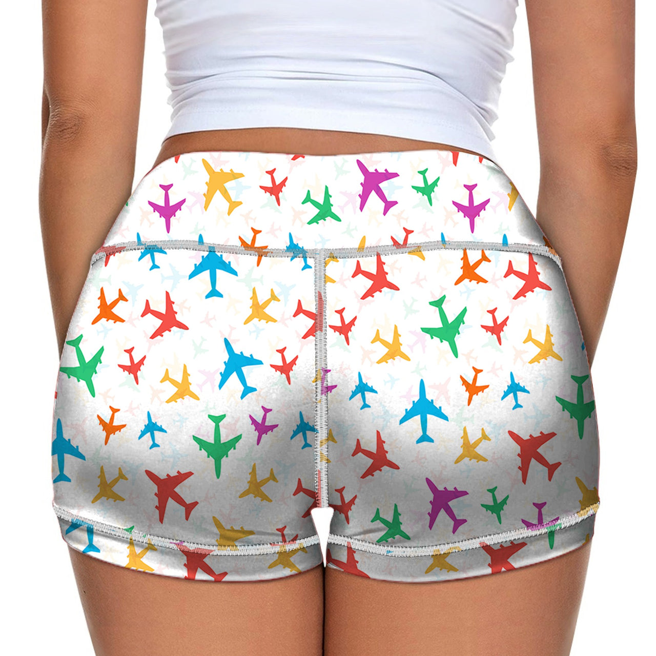 Cheerful Seamless Airplanes Designed Women Yoga Shorts Pants