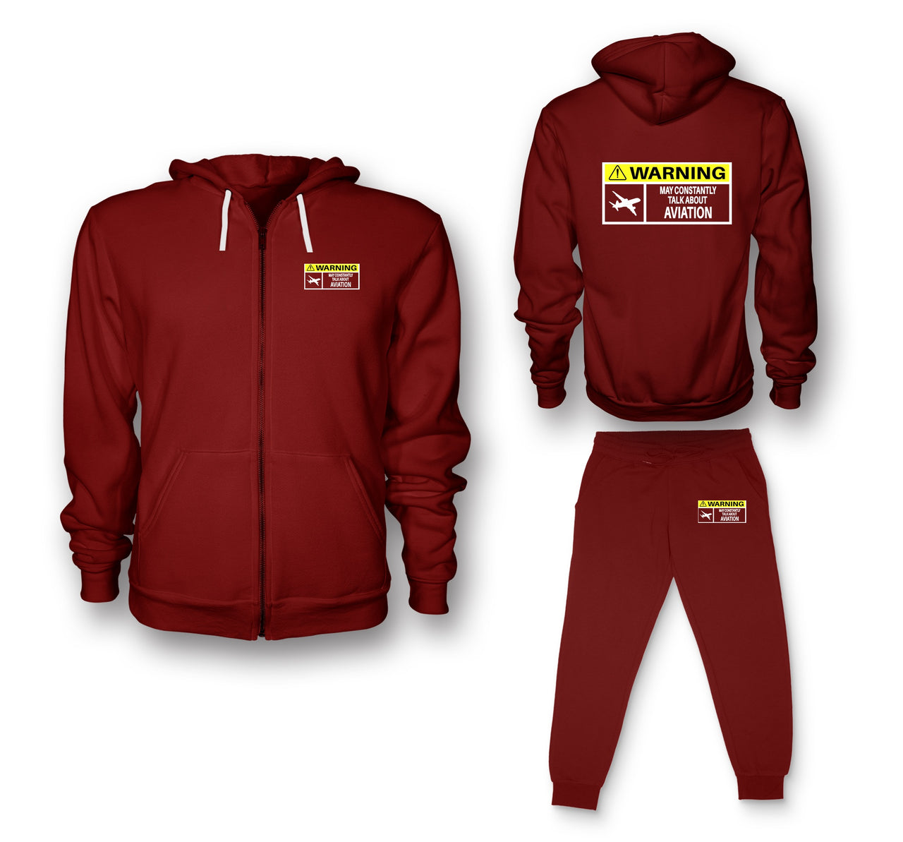 Warning May Constantly Talk About Aviation Designed Zipped Hoodies & Sweatpants Set